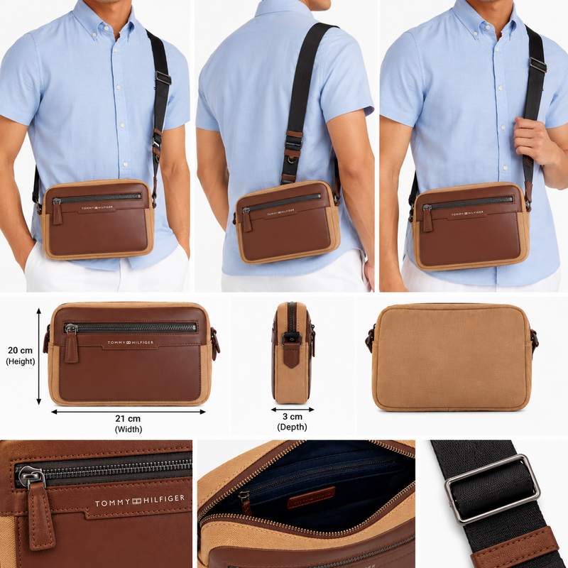  Tommy Hilfiger Mens Crossbody Camera Bag Brown AM0AM12230