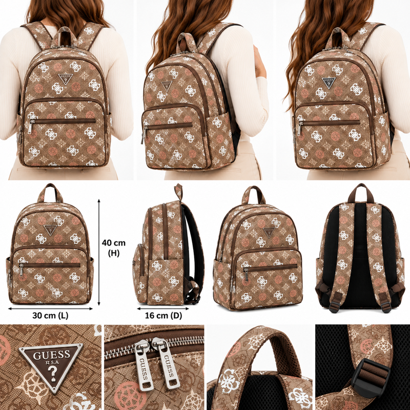 Guess Women's Eliette Logo Travel Backpack Latte Logo