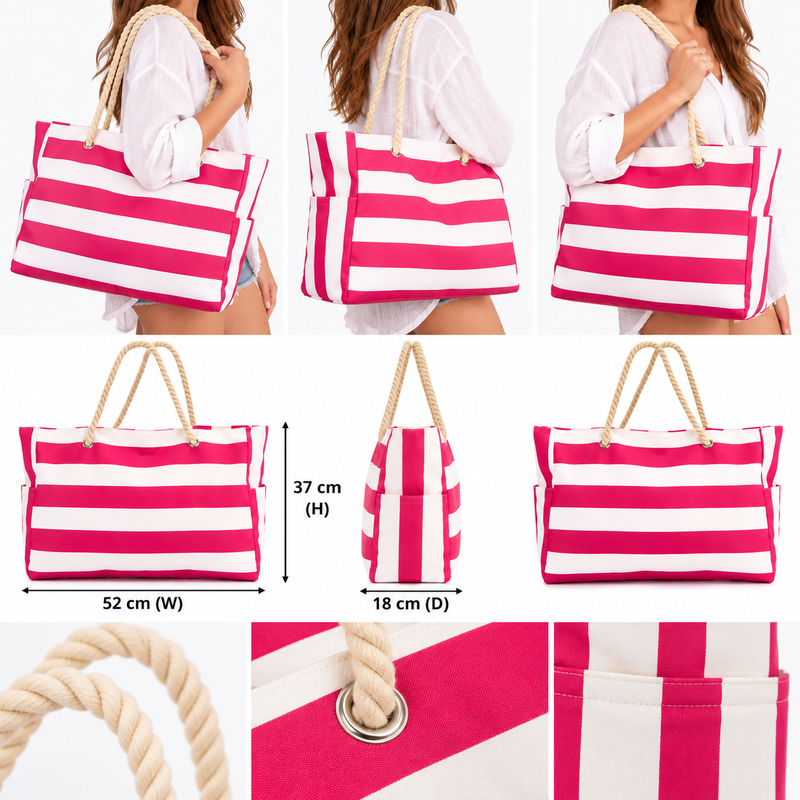 LASCANA Pink & White Striped Cotton Shopper Bag