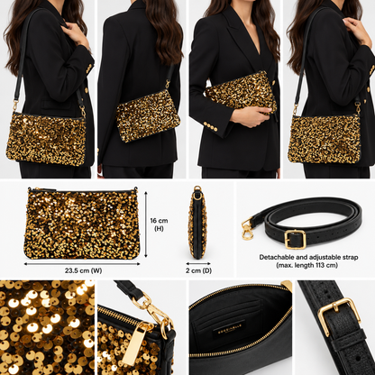 Coccinelle Womens Best Crossbody Paillettes Bag Golden Black E5SME55F501