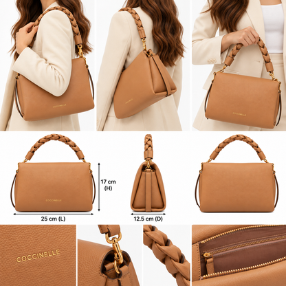 Coccinelle Womens Boheme Braided Handle Leather Brown Bag E1M50580101