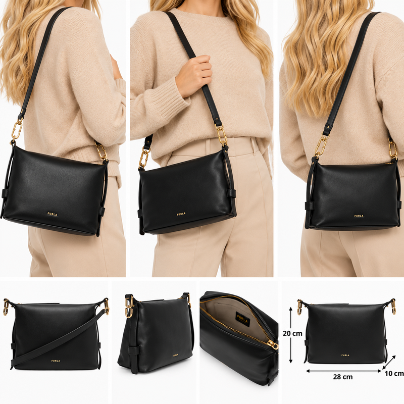 Furla Nuvola Leather Hobo Shoulder Bag Black