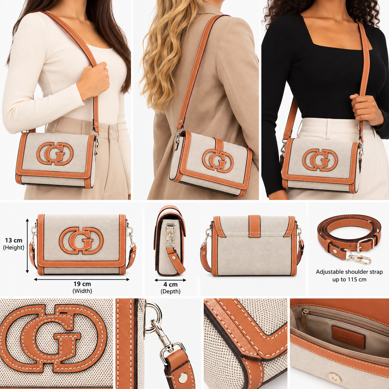 Guess Sebina Flap Shoulder Bag Orange/Natural