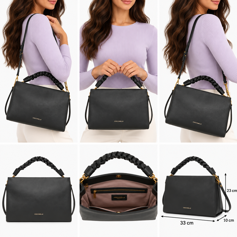 Coccinelle Womens Boheme Grana Double Grained Leather Bag Black E1M50190201
