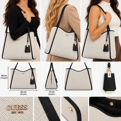 Guess Nicolette Girlfriend Satchel Bag Natural/Black