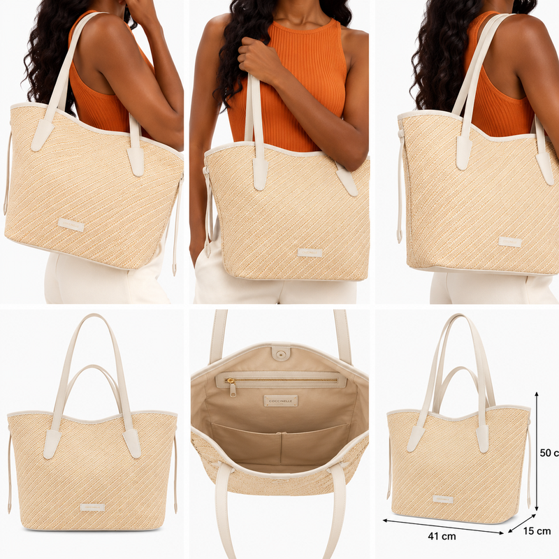 Coccinelle New Never Women's Straw Handbag White/Beige 