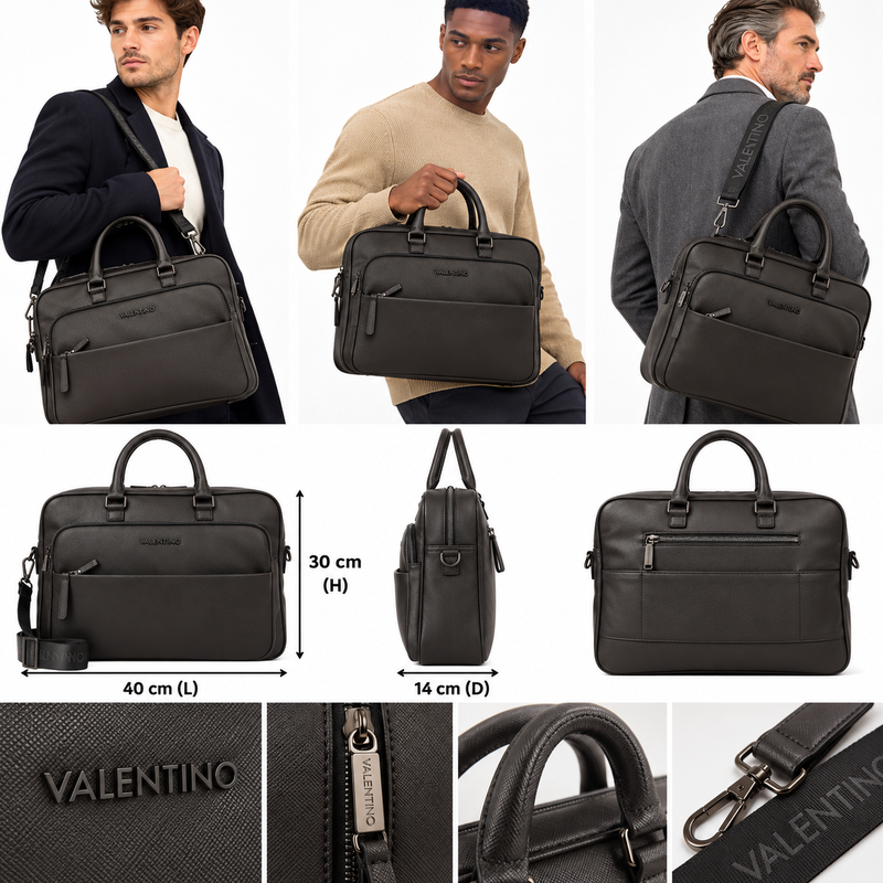 Mario Valentino Men's Office Briefcase/Laptop 13 inch Bag Black