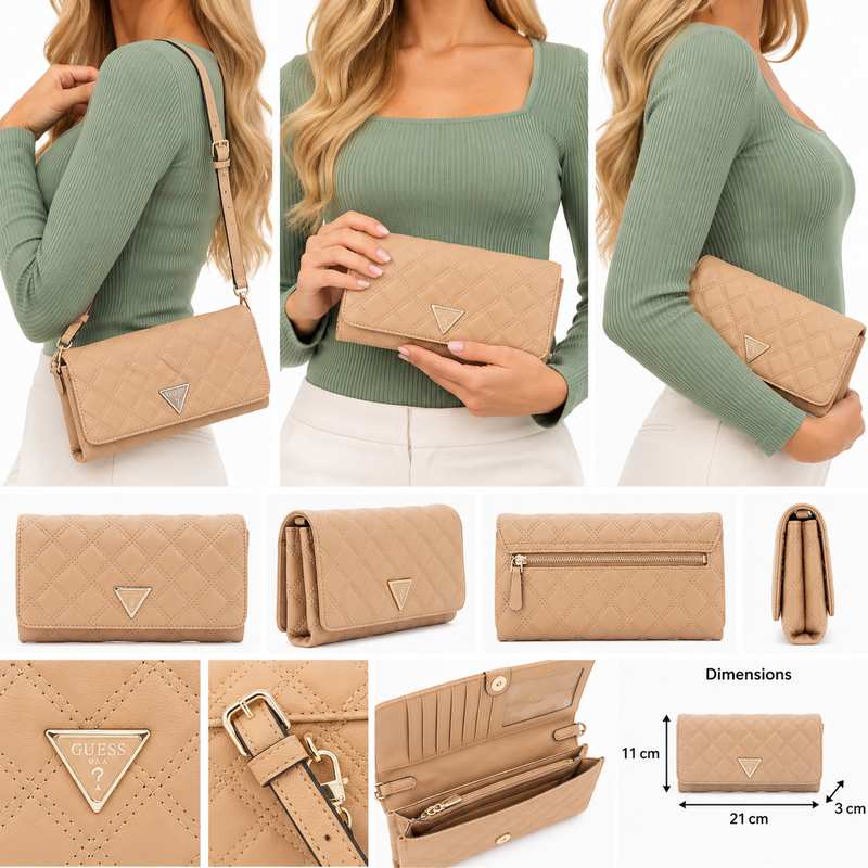 Guess Giully II Mini Crossbody Flap Organiser Bag Beige