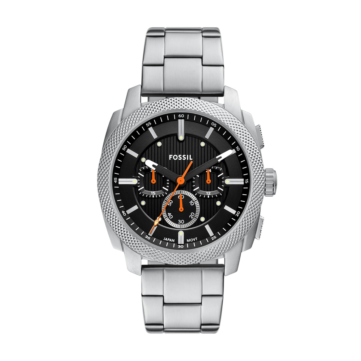 Fossil Mens Black Dial Stainless Steel Silver Bracelet Chronograph Watch FS6095 (Blemished Tin)