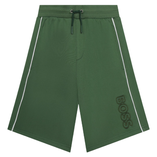 Hugo Boss Boy's Green Shorts Striped Jersey Fleece Jogger