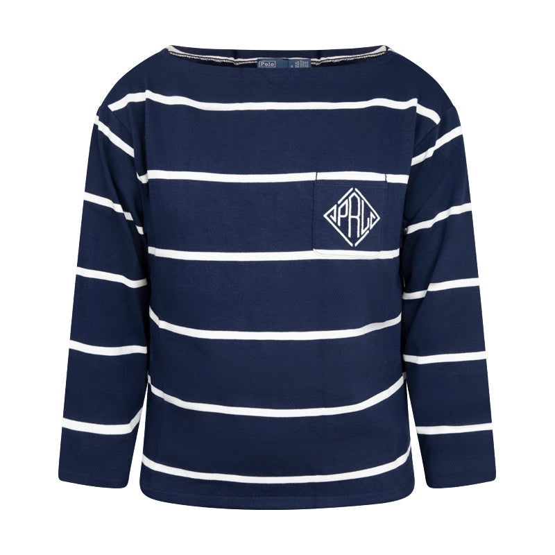 Ralph Lauren Polo Monogram Logo Striped Jersey T-Shirt Blue Women's