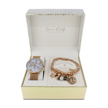 Jessica Carlyle Rose Gold Watch & Bracelet Set "Follow Your Stars"6874