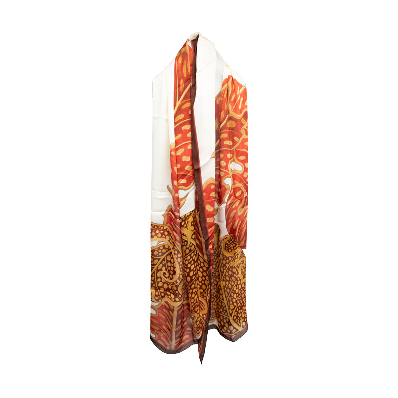 Salvatore Ferragamo Brown Foliage Print Silk Scarf