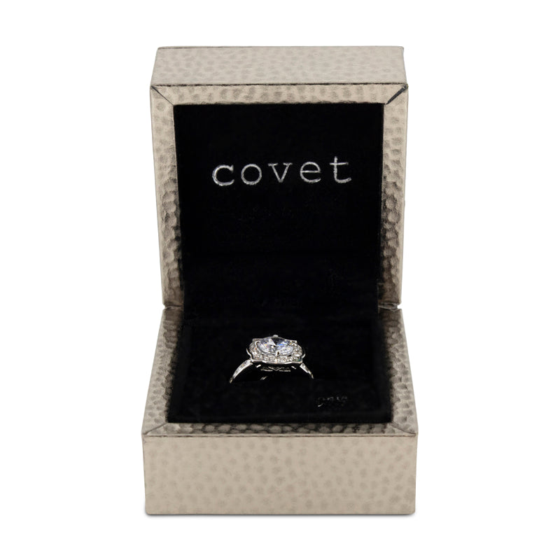 Covet Rhodium Cubic Zirconia Fancy Silver Ring - Size 5