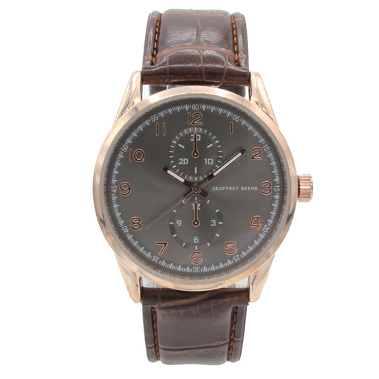 Geoffrey Beene Rose Gold & Brown Leather Strap Men's Watch GB8065RGBNGY