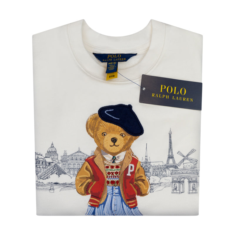 Ralph Lauren Polo Bear Paris Terry Boys Sweatshirt White Jumper Children Kids