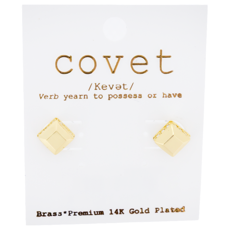 14k Gold Plated Square Pave Stud Earrings By Covet