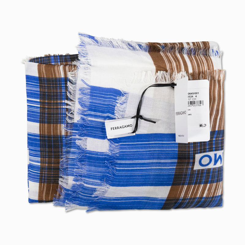 Salvatore Ferragamo Blue & Brown August Modal/Cashmere Scarf