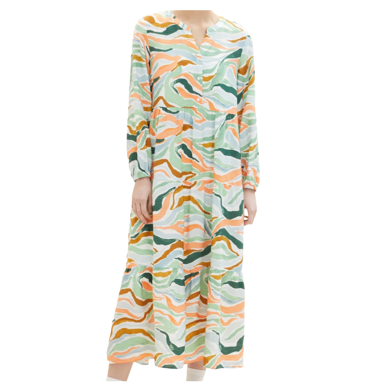 Tom Tailor Women's Colourful Wavy Design Maxi Dress 