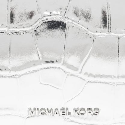 Michael Kors Empire Medium Chain Pouchette Crocodile Embossed Leather Bag Silver