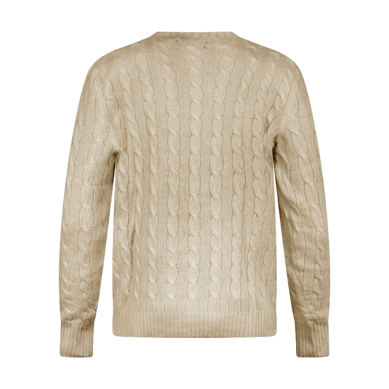 Ralph Lauren Cable Knit Wool Jumper Cream Mens Long Sleeve Sweatshirt