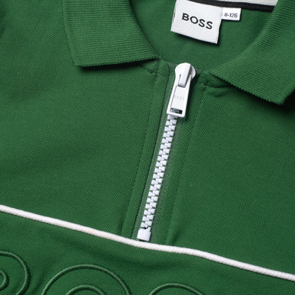 Hugo Boss Boy's Zip up Short Sleeve Polo Shirt Green