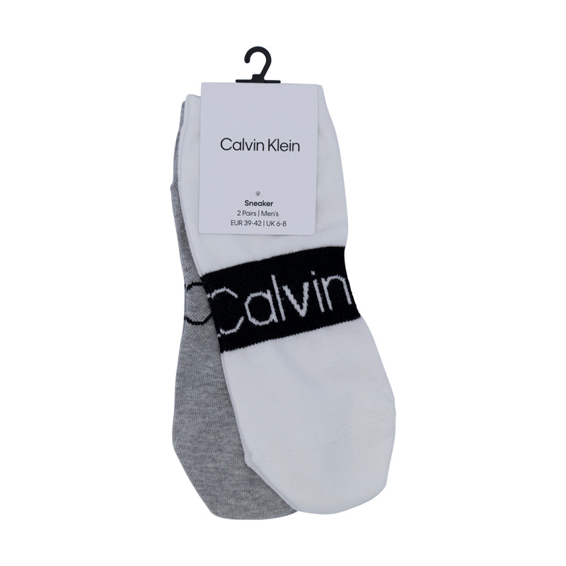 Calvin Klein x2 Sneaker Socks | White & Grey | Size 6-8