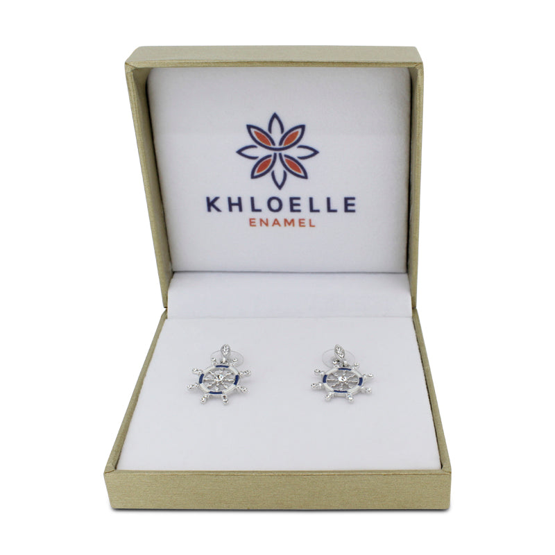 Khloelle Silver, Blue and White Ship Wheel Earrings LC0070800