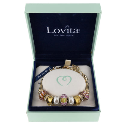 Lovita Charm Gold Bracelet Gold And Pink Charms 