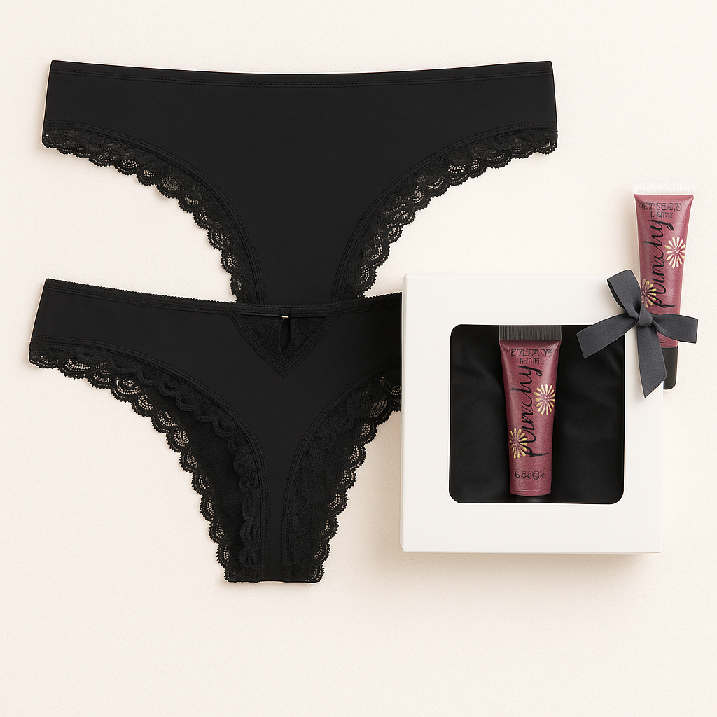 Victoria's Secret Very Sexy Thong Small Black Set of 2 & Lipgloss