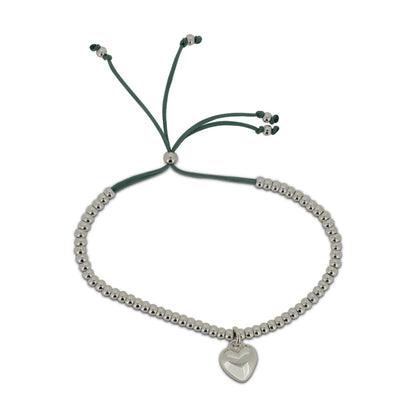 Estella Bartlett Silver Beaded Heart Green Corded Bracelet