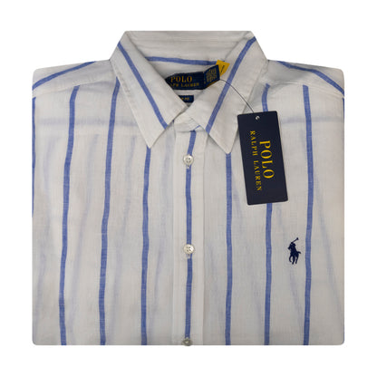 Ralph Lauren Women's Polo Relaxed Fit Striped Linen Shirt White/Blue