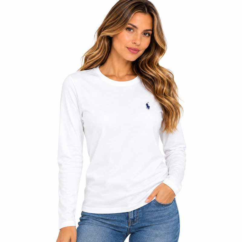  Ralph Lauren Women's White Jersey Long Sleeve T-Shirt XX Large