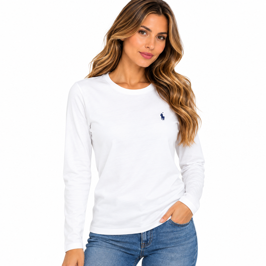  Ralph Lauren Women's White Jersey Long Sleeve T-Shirt XX Large