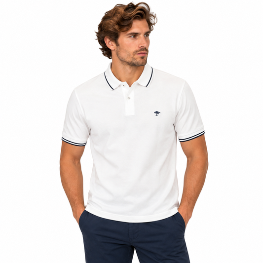 Fynch Hatton Men's Striped Collar Polo Shirt White