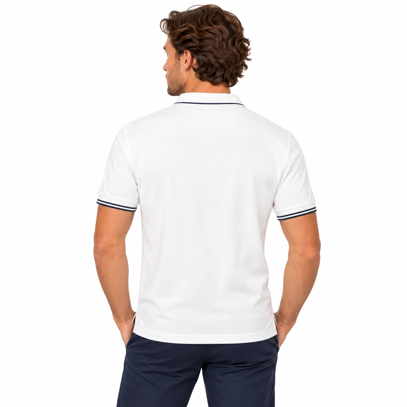Fynch Hatton Men's Striped Collar Polo Shirt White