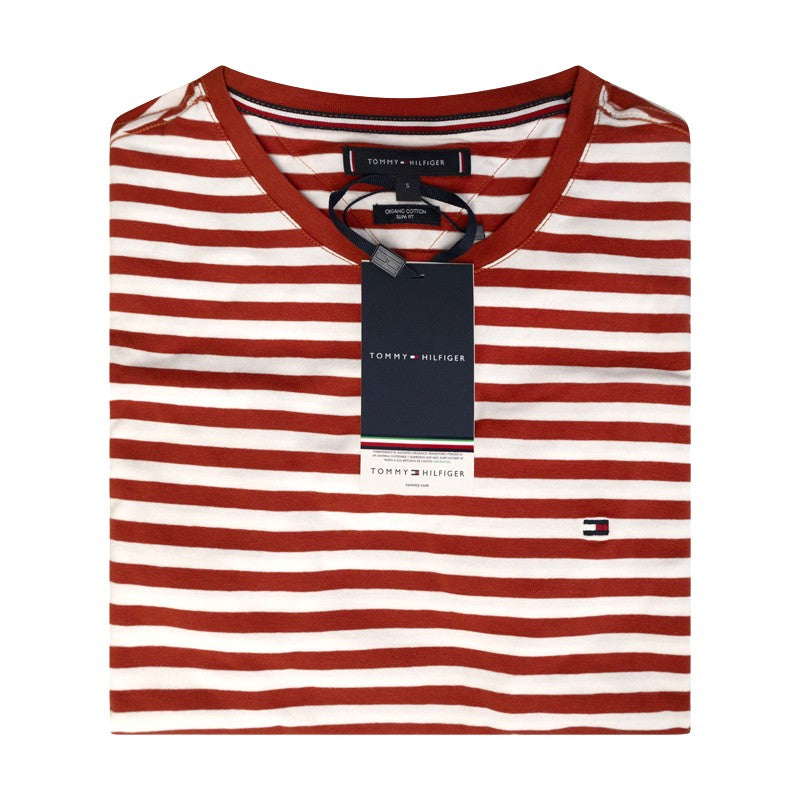 Tommy Hilfiger Men's Striped T-Shirt Cinnabar Red & WhiteTommy Hilfiger Men's Striped T-Shirt Cinnabar Red & White
