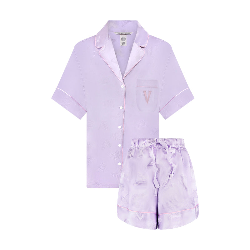 Victoria's Secret Butterfly Pattern Satin Short Pyjamas Set - Lilac - X Large - 11214983