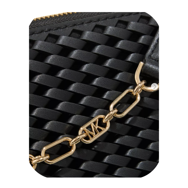 Michael Kors Empire Medium Chain Pouchette Woven Leather Bag Black