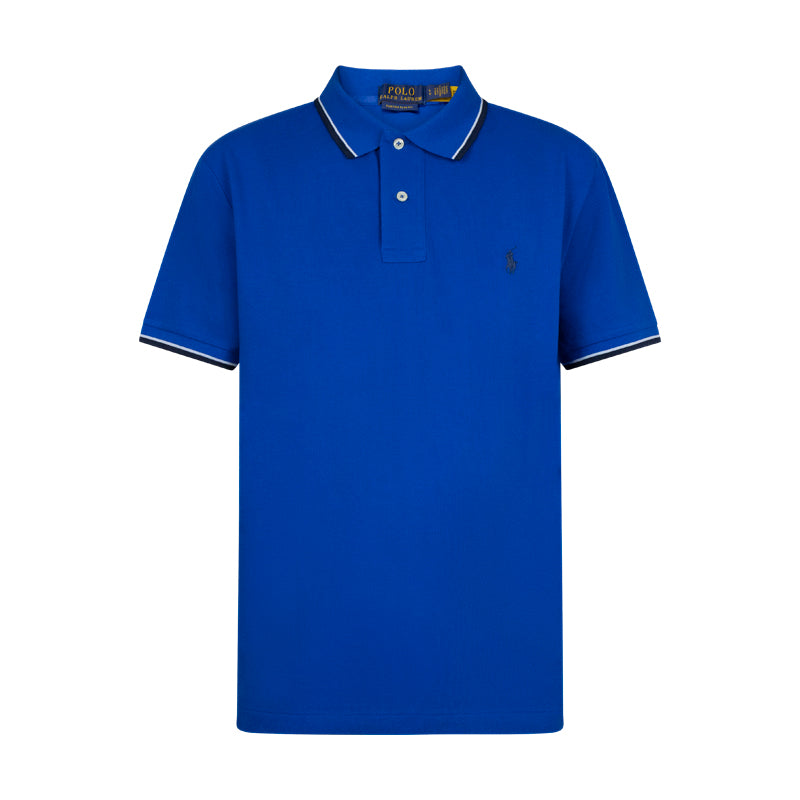 Ralph Lauren Polo Slim Fit Stretch Mesh Polo Shirt Blue With Striped Collar