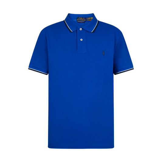 Ralph Lauren Polo Slim Fit Stretch Mesh Polo Shirt Blue With Striped Collar