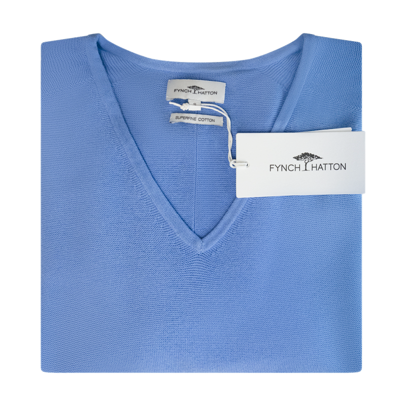 Fynch Hatton Knitted Women's V-Neck Jumper Sky Blue