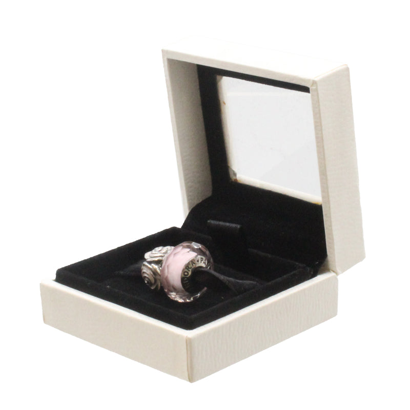 Pandora Sterling Silver Pink Rose & Pink Glass Facet Charm Set