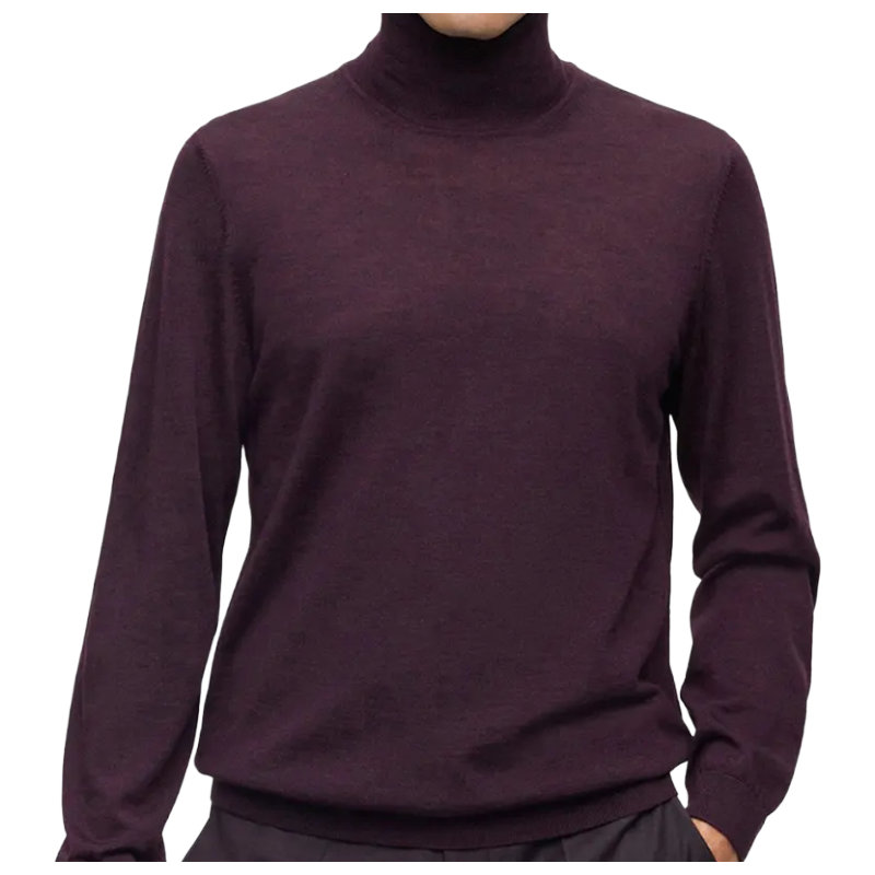 Hugo Boss Musso Men's Long Sleeve Roll Neck Jumper Burgundy Small