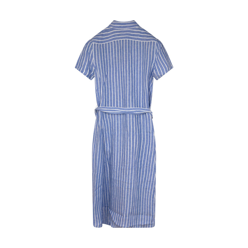 Ralph Lauren Women's Blue Linen Striped Shirt Dress