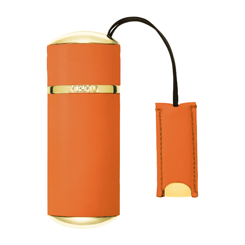 Memo Paris Leather Covered Travel Case For Perfume Orange Stone