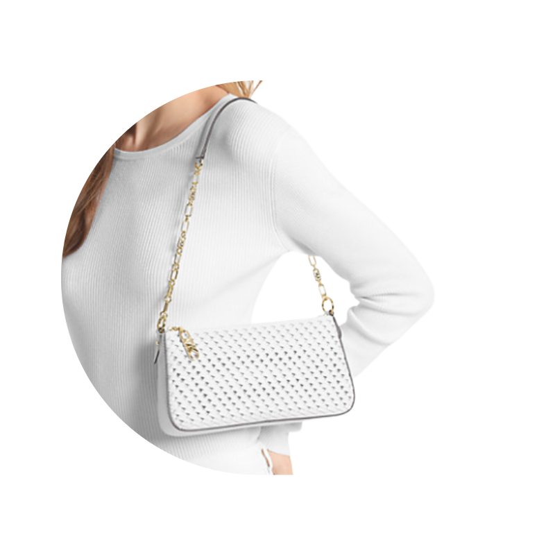 Michael Kors Empire Medium Chain Pouchette Woven Leather Bag White