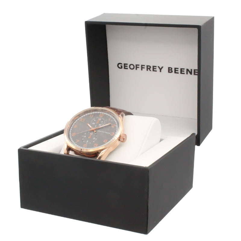 Geoffrey Beene Rose Gold & Brown Leather Strap Men's Watch GB8065RGBNGY