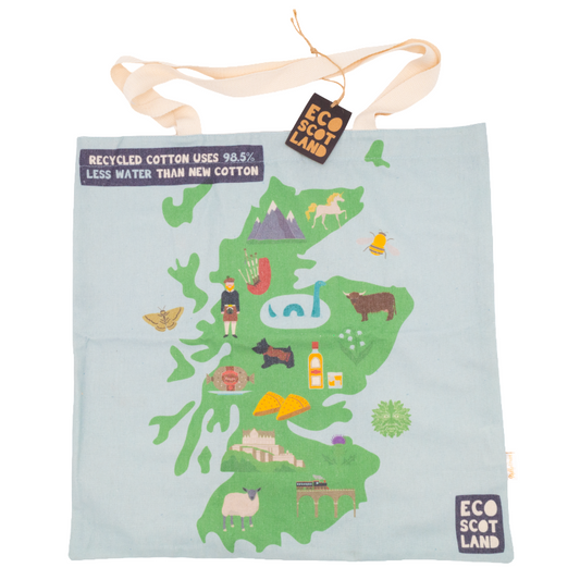 Scotland Map Shopper Bag 100% Recycled Cotton Milly Green Eco 