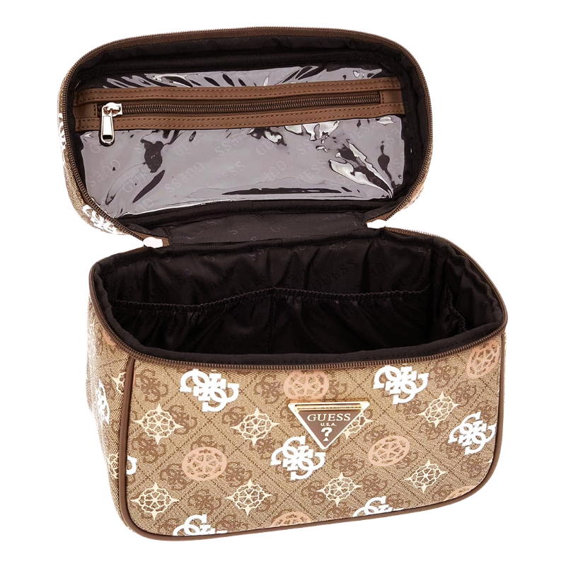 Guess Eliette 4G Peony Logo Cosmetic Toiletry Travel Bag Brown